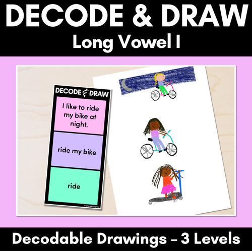 Resource preview 1 for DECODE & DRAW - LONG VOWEL I - Decodable Drawing Phonics Task Cards