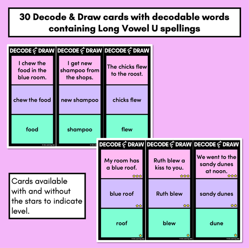 Resource preview 3 for DECODE & DRAW - LONG VOWEL U - Decodable Drawing Phonics Task Cards