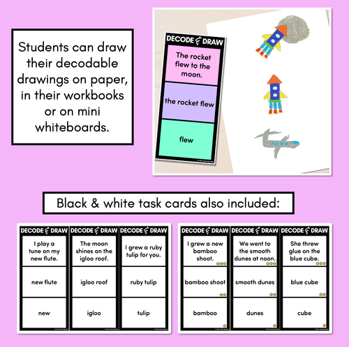 Resource preview 4 for DECODE & DRAW - LONG VOWEL U - Decodable Drawing Phonics Task Cards