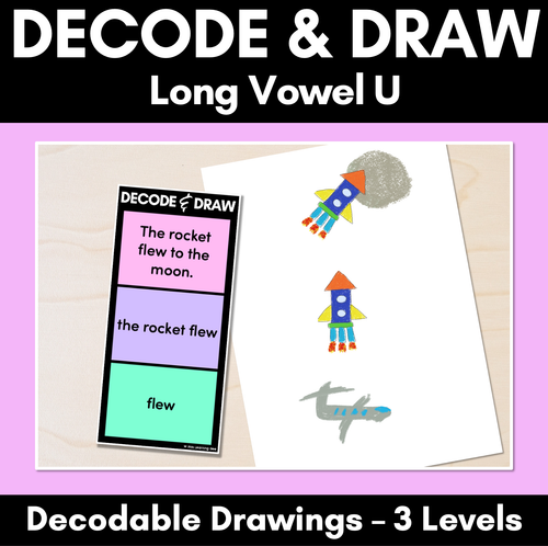 Resource preview 1 for DECODE & DRAW - LONG VOWEL U - Decodable Drawing Phonics Task Cards