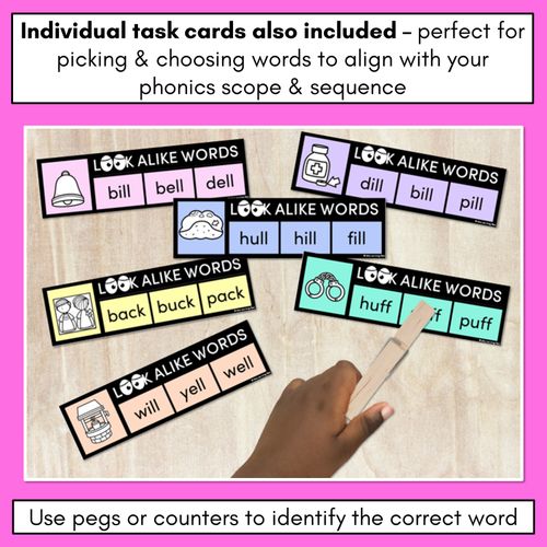 Resource preview 3 for LOOKALIKE WORDS with Digraphs LL SS CK FF ZZ Words - Task Cards & Printables