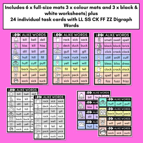 Resource preview 4 for LOOKALIKE WORDS with Digraphs LL SS CK FF ZZ Words - Task Cards & Printables