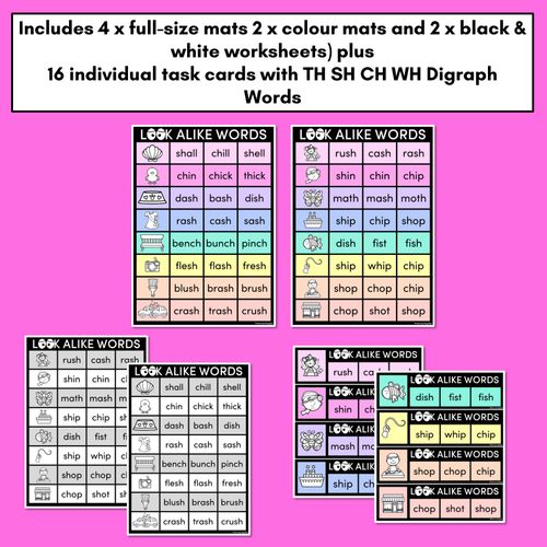 Resource preview 4 for LOOKALIKE WORDS with Digraphs CH SH TH WH Words - Task Cards & Printables