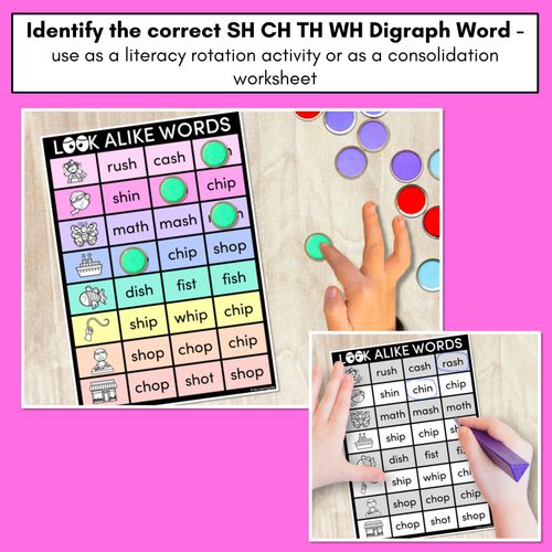 Resource preview 2 for LOOKALIKE WORDS with Digraphs CH SH TH WH Words - Task Cards & Printables