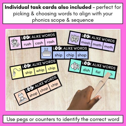 Resource preview 3 for LOOKALIKE WORDS with Digraphs CH SH TH WH Words - Task Cards & Printables