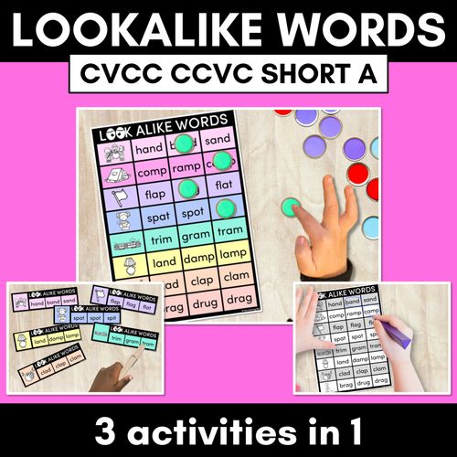 Resource preview 1 for LOOKALIKE WORDS with CVCC CCVC Short A Words - Task Cards & Printables