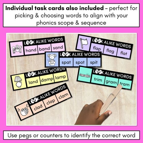 Resource preview 3 for LOOKALIKE WORDS with CVCC CCVC Short A Words - Task Cards & Printables