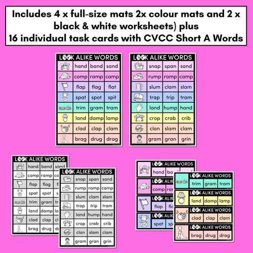 Resource preview 4 for LOOKALIKE WORDS with CVCC CCVC Short A Words - Task Cards & Printables