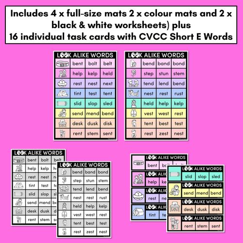 Resource preview 4 for LOOKALIKE WORDS with CVCC CCVC Short E Words - Task Cards & Printables