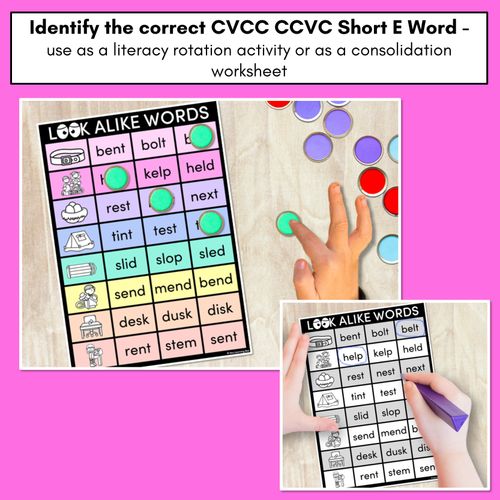 Resource preview 2 for LOOKALIKE WORDS with CVCC CCVC Short E Words - Task Cards & Printables