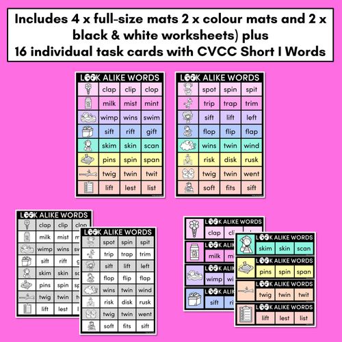 Resource preview 4 for LOOKALIKE WORDS with CVCC CCVC Short I Words - Task Cards & Printables