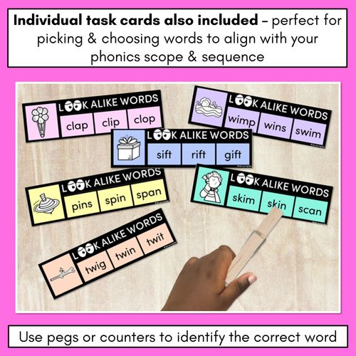 Resource preview 3 for LOOKALIKE WORDS with CVCC CCVC Short I Words - Task Cards & Printables