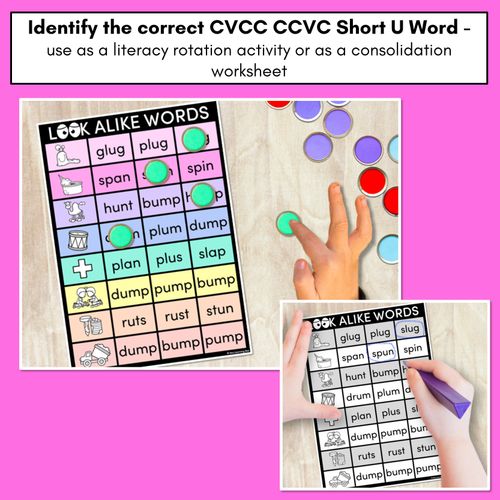 Resource preview 2 for LOOKALIKE WORDS with CVCC CCVC Short U Words - Task Cards & Printables