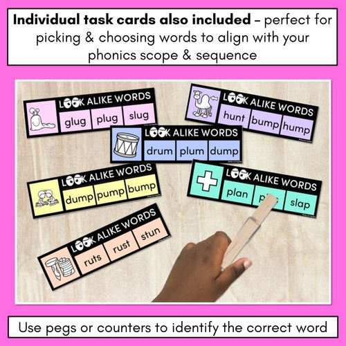 Resource preview 3 for LOOKALIKE WORDS with CVCC CCVC Short U Words - Task Cards & Printables