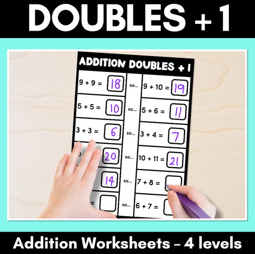 Resource preview 1 for Doubles + 1 Addition Worksheets - 4 Levels