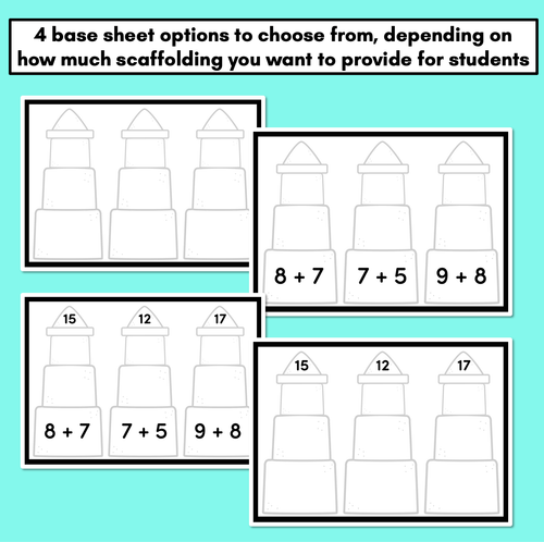 Resource preview 3 for Bridging to 10 Addition Worksheets - Build A Sandcastle