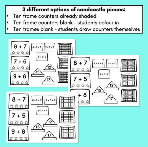 Resource preview 4 for Bridging to 10 Addition Worksheets - Build A Sandcastle