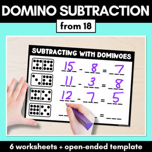 Domino Subtraction Worksheets - Subtraction from 18 & Open-Ended Template