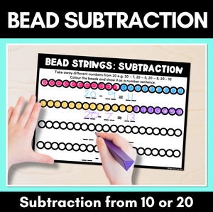 Bead Subtraction Worksheets - Subtraction from 10 or 20