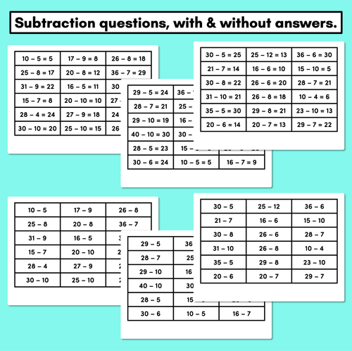 Resource preview 3 for Subtraction Bingo Level 2 - Subtraction from 40