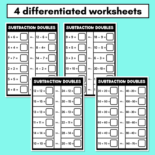 Resource preview 2 for Doubles Fact Subtraction Worksheets