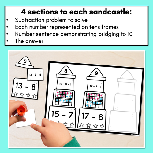 Resource preview 2 for Bridging to 10 Subtraction Worksheets - Build A Sandcastle