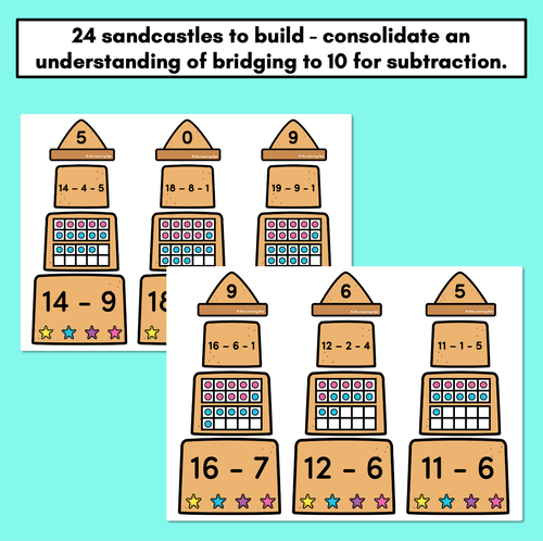 Resource preview 2 for Bridging to 10 Subtraction Sandcastle Task Cards