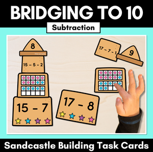 Bridging to 10 Subtraction Sandcastle Task Cards