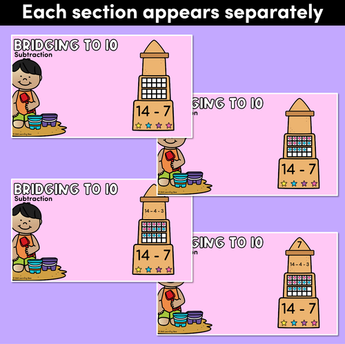 Resource preview 3 for Bridging to 10 Subtraction Sandcastle Digital Slides