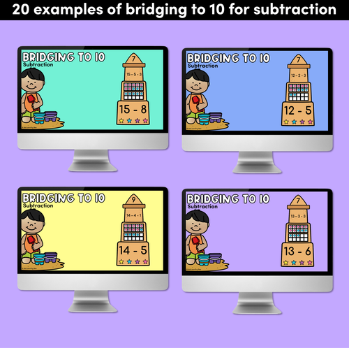 Resource preview 2 for Bridging to 10 Subtraction Sandcastle Digital Slides