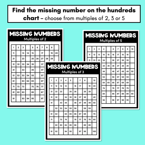 Resource preview 2 for Missing Numbers in Hundred Squares - Multiples of 2, 3 or 5