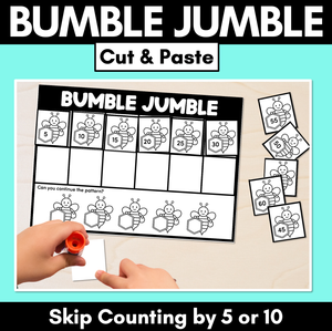 Bumble Jumble Cut & Paste Worksheets - Skip Counting by 5 or 10