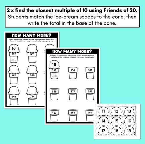 Resource preview 3 for How Many More Worksheets - Using number bonds to find multiples of 10