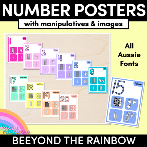 Resource preview 1 for NUMBER POSTERS with ten frames, base ten blocks, tallies & fingers - The Kasey Rainbow Collection