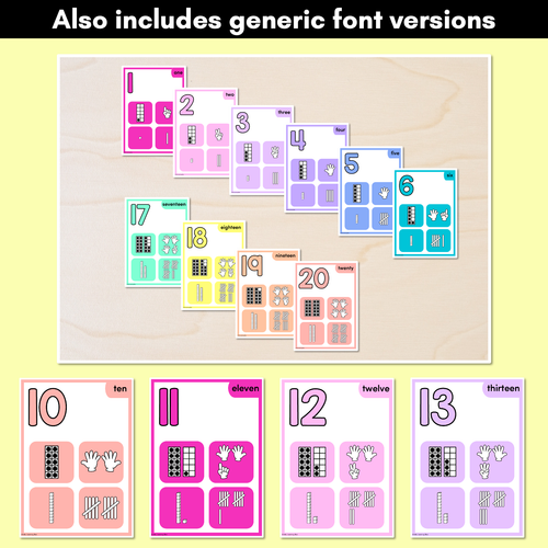 Resource preview 4 for NUMBER POSTERS with ten frames, base ten blocks, tallies & fingers - The Kasey Rainbow Collection