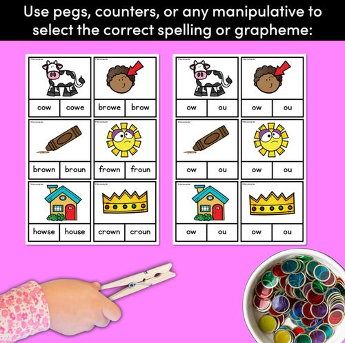 Resource preview 3 for OW OU WORDS CLIP CARDS - Diphthongs Phonics Task Cards