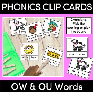 OW OU WORDS CLIP CARDS - Diphthongs Phonics Task Cards