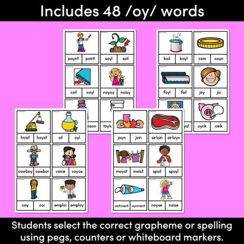 Resource preview 2 for OY OI WORDS CLIP CARDS - Diphthong Phonics Task Cards