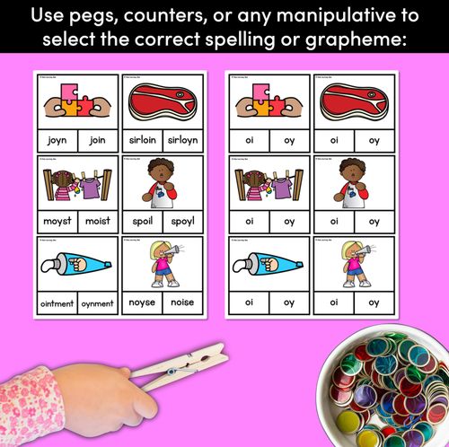 Resource preview 3 for OY OI WORDS CLIP CARDS - Diphthong Phonics Task Cards