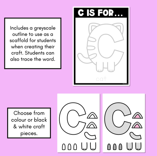 Resource preview 2 for Beginning Sound Crafts - UPPERCASE Letter C - C is for Cat