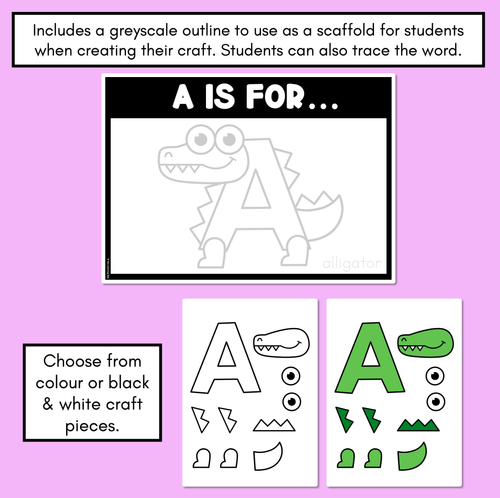 Resource preview 2 for Beginning Sound Crafts - UPPERCASE Letter A - A is for Alligator