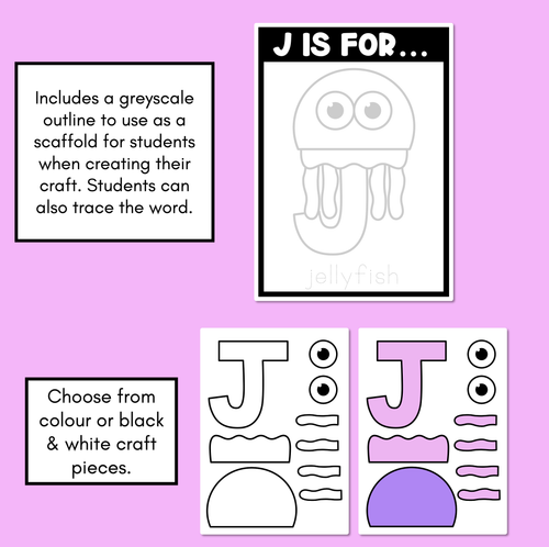 Resource preview 2 for Beginning Sound Crafts - UPPERCASE Letter J - J is for Jellyfish