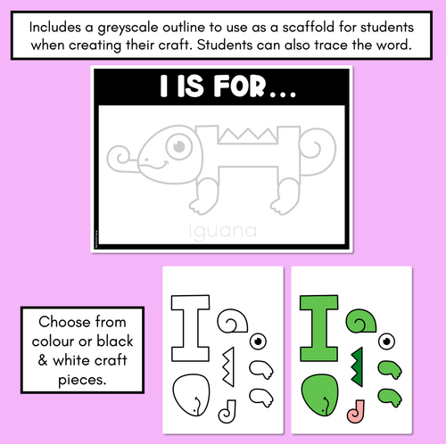 Resource preview 2 for Beginning Sound Crafts - UPPERCASE Letter I - I is for Iguana