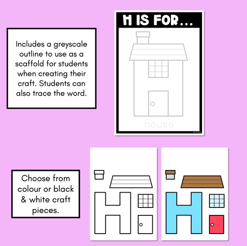 Resource preview 2 for Beginning Sound Crafts - UPPERCASE Letter H - H is for House