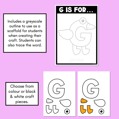 Resource preview 2 for Beginning Sound Crafts - UPPERCASE Letter G - G is for Goose