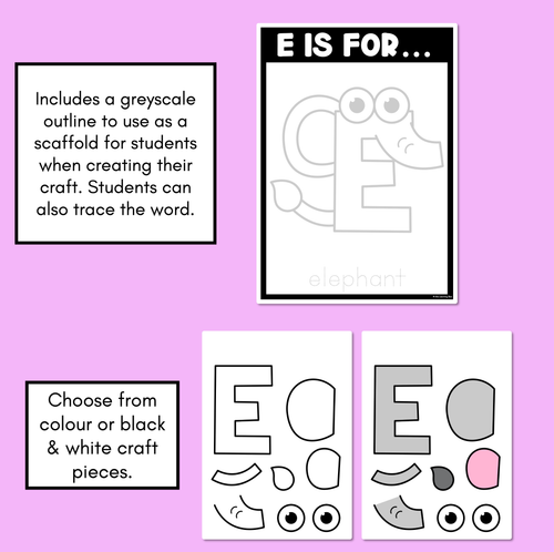 Resource preview 2 for Beginning Sound Crafts - UPPERCASE Letter E - E is for Elephant