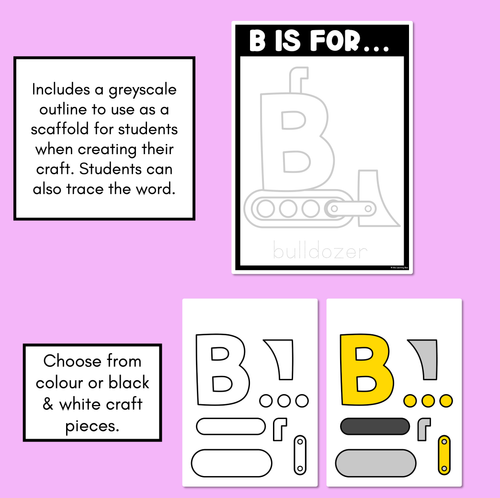 Resource preview 2 for Beginning Sound Crafts - UPPERCASE Letter B - B is for Bulldozer