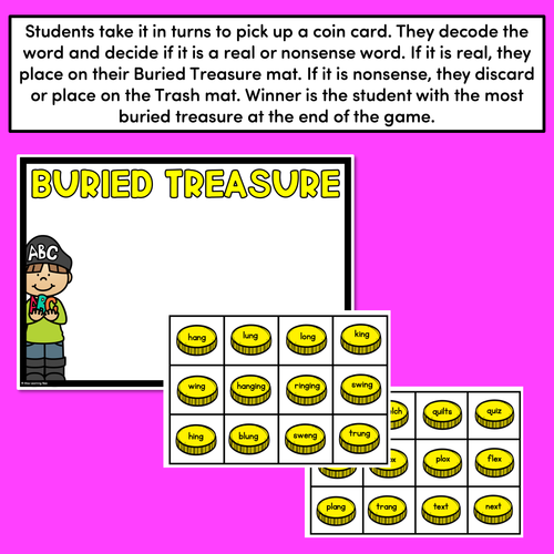 Resource preview 4 for Real and Nonsense Consonant Digraphs QU NG + X Words - Phonics Game - BURIED TREASURE