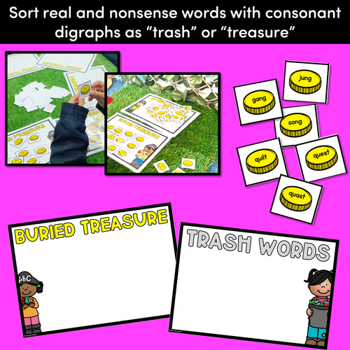 Resource preview 2 for Real and Nonsense Consonant Digraphs QU NG + X Words - Phonics Game - BURIED TREASURE