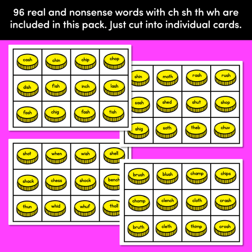 Resource preview 3 for Real and Nonsense Consonant Digraphs CH SH TH WH Words - Phonics Game - BURIED TREASURE